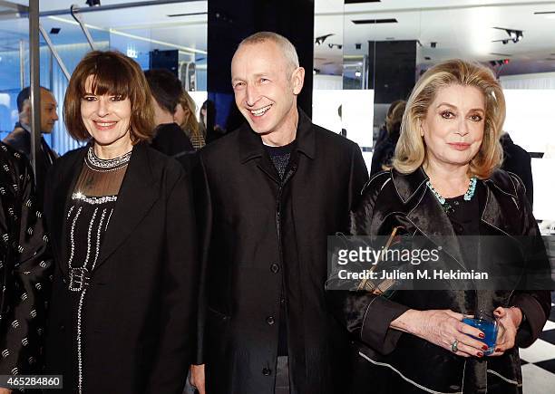 Fanny Ardant, Aldo Gotti and Catherine Deneuve attend Prada The Iconoclasts, Paris 2015 on March 5, 2015 in Paris, France.