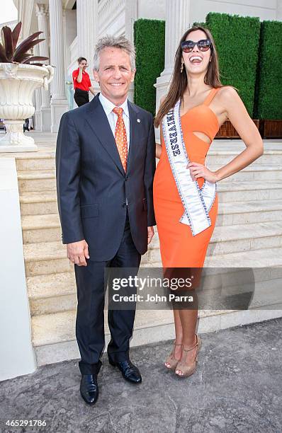 City Of Doral Mayor Luigi Borgia and Miss Universe Paulina Vega are seen around Trump National Doral on March 5, 2015 in Miami, Florida.