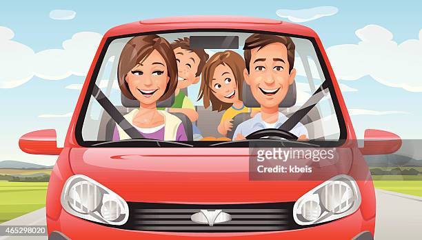 family on a road trip - couple with car stock illustrations