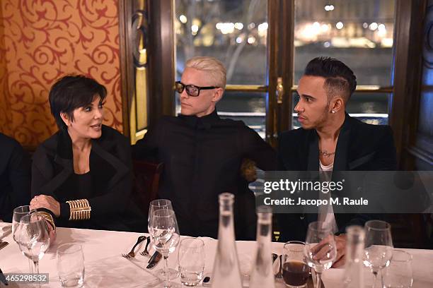 Kris Jenner, Jared Leto and Lewis Hamilton attend the Balmain Aftershow Dinner as part of the Paris Fashion Week Womenswear Fall/Winter 2015/2016 on...