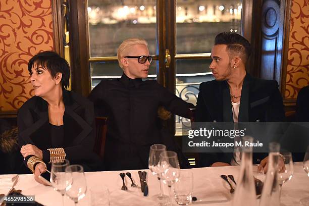 Kris Jenner, Jared Leto and Lewis Hamilton attend the Balmain Aftershow Dinner as part of the Paris Fashion Week Womenswear Fall/Winter 2015/2016 on...