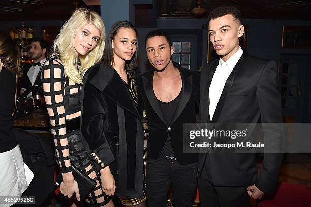 Devon Windsor, Binx Walton, Olivier Rousteing and Dudley O'Shaughnessy attend the Balmain Aftershow Dinner as part of the Paris Fashion Week...