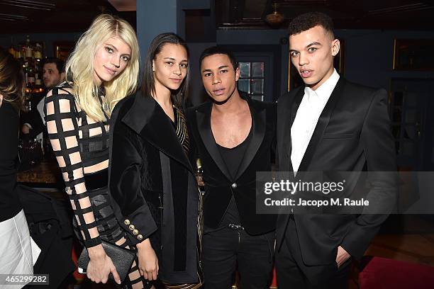 Devon Windsor, Binx Walton, Olivier Rousteing and Dudley O'Shaughnessy attend the Balmain Aftershow Dinner as part of the Paris Fashion Week...