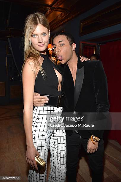 Costance Jablonski and Olivier Rousteing attend the Balmain Aftershow Dinner as part of the Paris Fashion Week Womenswear Fall/Winter 2015/2016 on...