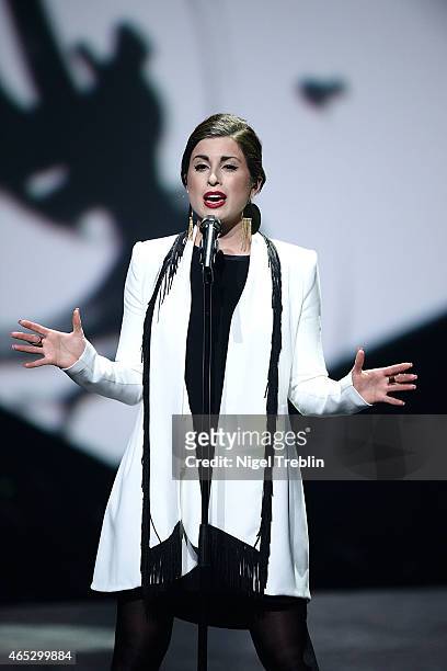 Singer Ann Sophie performs after winning the finals of the TV show 'Our Star For Austria' on March 5, 2015 in Hanover, Germany. 'Our Star For...
