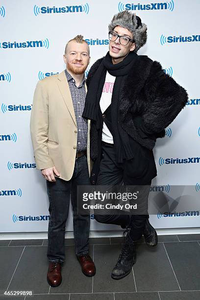 Rentboy COO Hawk Kinkaid and 'RuPaul's Drag Race' contestant Alaska 5000 visits the SiriusXM Studios on March 5, 2015 in New York City.