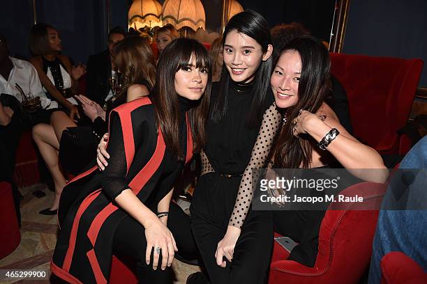 Miroslava Duma, Ming Xi and Tina Leung attend the Balmain Aftershow Dinner as part of the Paris Fashion Week Womenswear Fall/Winter 2015/2016 on...