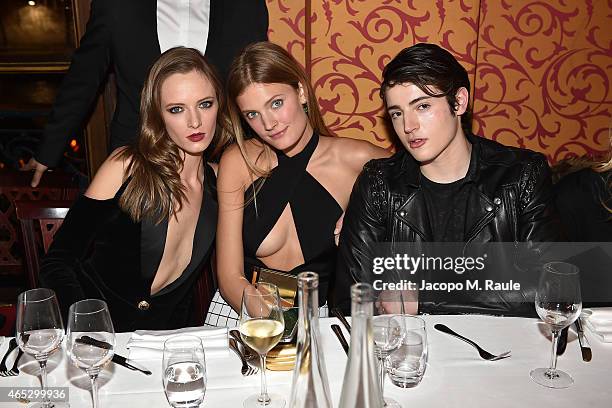 Daria Strokous, Costance Jabloski and Harry Brant attend the Balmain Aftershow Dinner as part of the Paris Fashion Week Womenswear Fall/Winter...