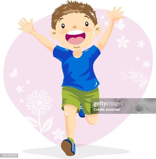 teenager junge laufen in den frühling - laufsteg stock-grafiken, -clipart, -cartoons und -symbole