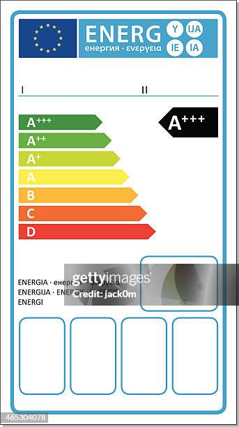 ilustraciones, imágenes clip art, dibujos animados e iconos de stock de la eficiencia energética de la etiqueta - etiqueta