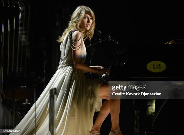 Musician Taylor Swift performs onstage during the 56th GRAMMY Awards at Staples Center on January 26, 2014 in Los Angeles, California.