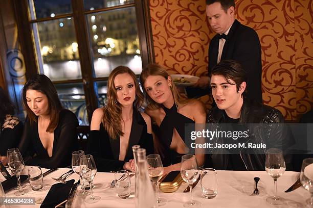 Daria Strokous, Costance Jabloski and Harry Brant attend the Balmain Aftershow Dinner as part of the Paris Fashion Week Womenswear Fall/Winter...