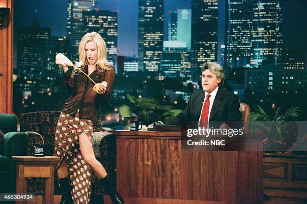Episode 951 -- Pictured: Actress Jenny McCarthy during an interview with host Jay Leno on June 25, 1996 --