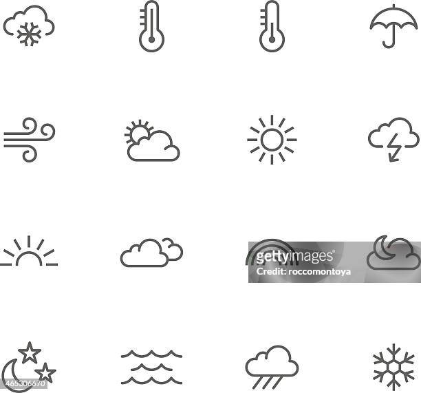 simple icon set depicting different types of weather - sunrise dawn stars stock illustrations