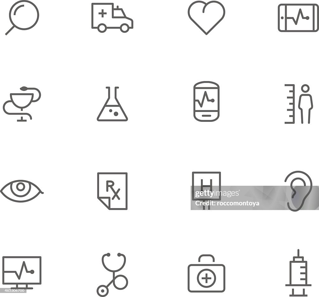 Black and white lined medical icons