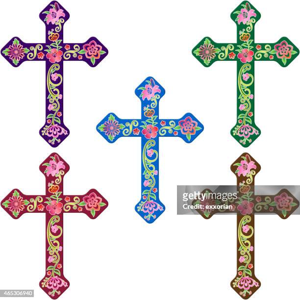 bunte cross im lateinamerikanischen stil - easter lily stock-grafiken, -clipart, -cartoons und -symbole
