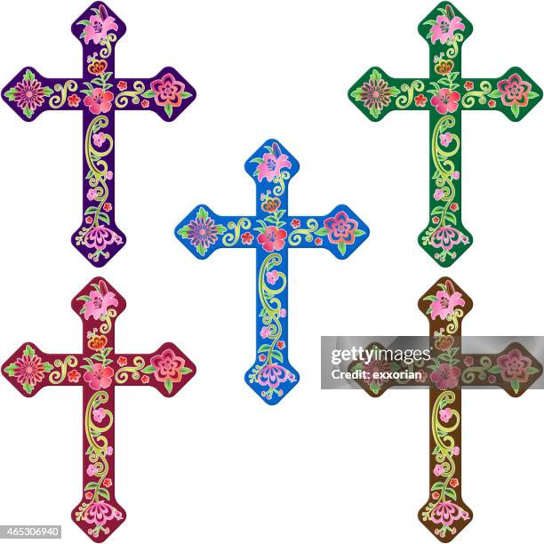 colorful cross in latin style - easter lily stock illustrations