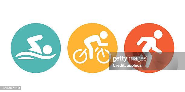 ilustraciones, imágenes clip art, dibujos animados e iconos de stock de triathletes iconos - triatlón