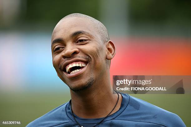 Aaron Phangiso attends the South Africa team training session ahead of their 2015 Cricket World Cup match against Pakistan at Eden Park in Auckland...