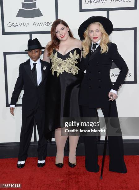 David Banda Mwale Ciccone Ritchie and singers Mary Lambert and Madonna attend the 56th GRAMMY Awards at Staples Center on January 26, 2014 in Los...