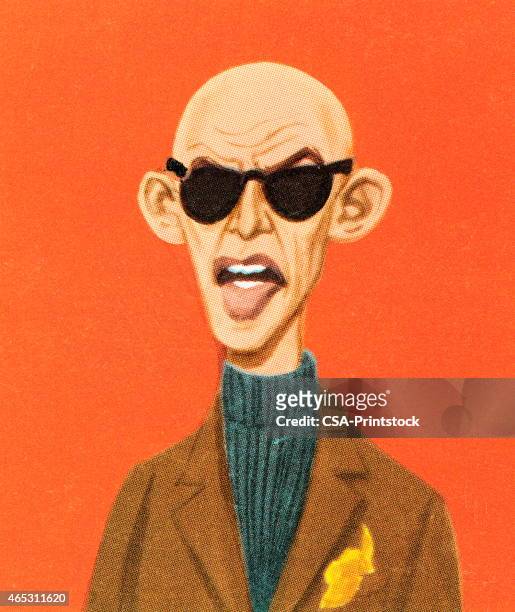 bald man in tweed and sunglasses - big lips stock illustrations