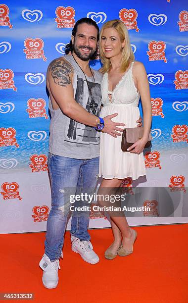 Marc Terenzi and girlfriend Myriel Brechtel, pregnant, attend the Langnese 80th Anniversary Celebration at Beach Centre Wandsbek on March 5, 2015 in...