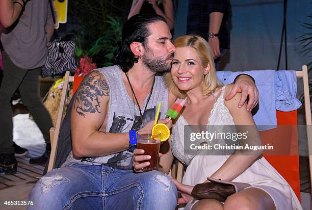 Marc Terenzi and girlfriend Myriel Brechtel, pregnant, attend the Langnese 80th Anniversary Celebration at Beach Centre Wandsbek on March 5, 2015 in...