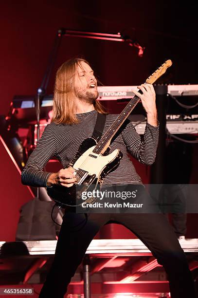 James Valentine of Maroon 5 performs onstage during the "V" tour at Madison Square Garden on March 5, 2015 in New York City.