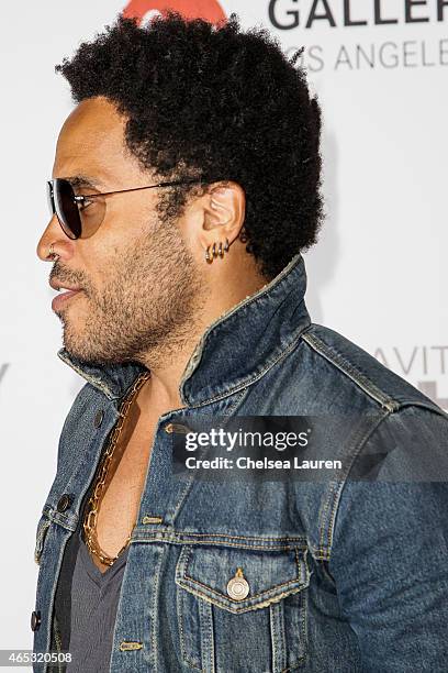 Musician Lenny Kravitz arrives at the worldwide launch of "Flash by Lenny Kravitz" at Leica Gallery Los Angeles on March 5, 2015 in Los Angeles,...