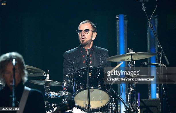 Musician Ringo Starr performs onstage during the 56th GRAMMY Awards at Staples Center on January 26, 2014 in Los Angeles, California.