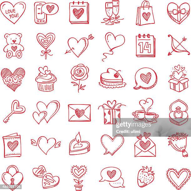 set for valentine's day - rose line stock illustrations
