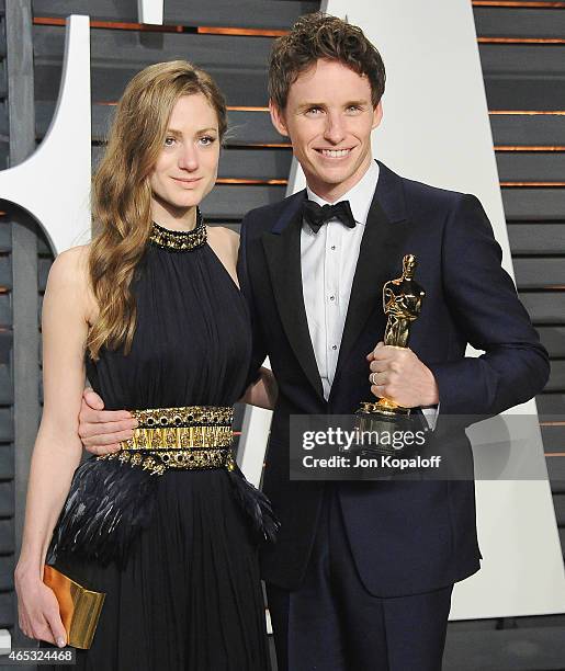 Actor Eddie Redmayne and wife Hannah Bagshawe arrive at the 2015 Vanity Fair Oscar Party Hosted By Graydon Carter at Wallis Annenberg Center for the...