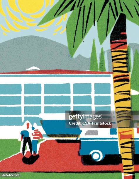 tropical vacation - motel stock illustrations