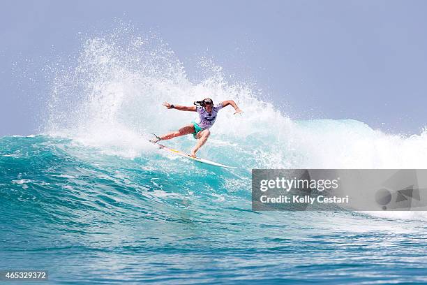 Courtney Conlogue of the United States advanced to the quarter finals of the Roxy Pro Gold Coast after winning her round 4 heat at Snapper Rocks on...