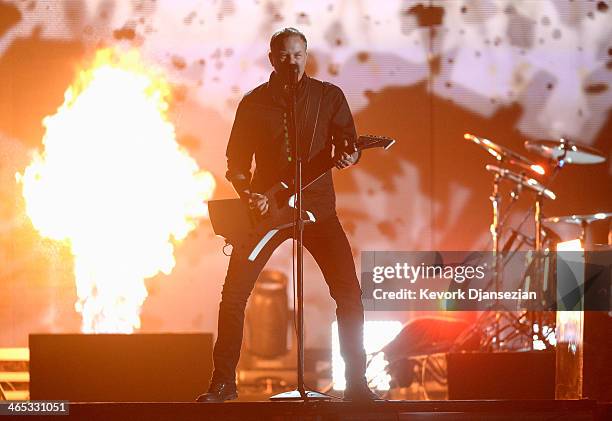 Musician James Hetfield of Metallica performs onstage during the 56th GRAMMY Awards at Staples Center on January 26, 2014 in Los Angeles, California.