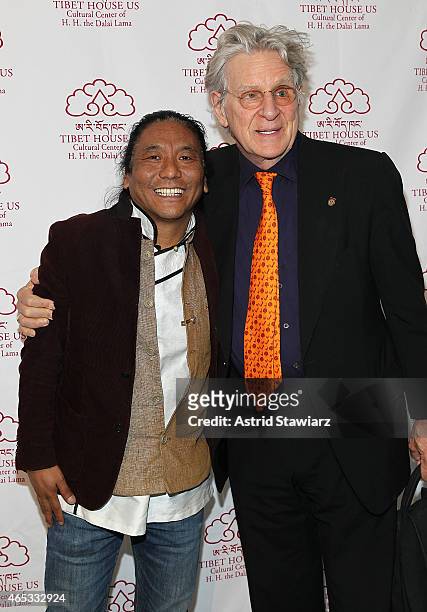 Musician Tenzin Choegyal and Co-founder of Tibet House New York, Robert Thurman attend Tibet House Benefit Concert After Party 2015 at Metropolitan...