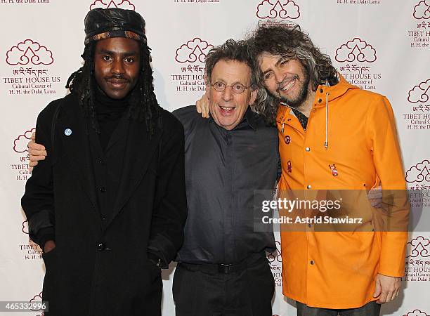 Musician Dev Hynes, Co-founder and president of Tibet House New York, Philip Glass and musician Wayne Coyne attend Tibet House Benefit Concert After...