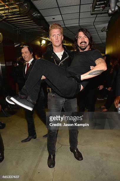 Josh Homme of Queens of the Stone Age and Dave Grohl of Foo Fighters attends the 56th GRAMMY Awards at Staples Center on January 26, 2014 in Los...
