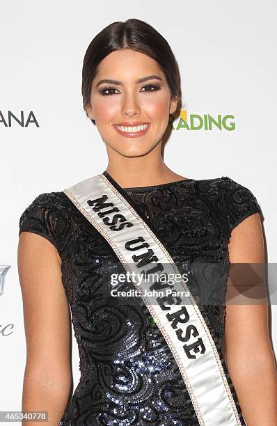 Miss Universe Paulina Vega arrives at the Dolce & Gabbana Cadillac Championship Fashion Experience on March 5, 2015 in Miami, Florida.