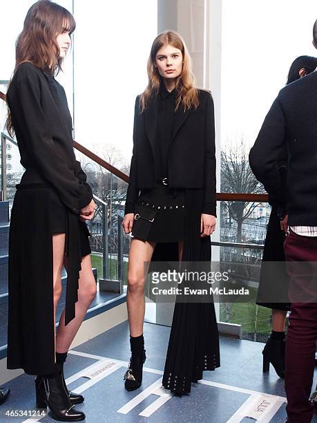 Models pose prior the Anthony Vaccarello show as part of the Paris Fashion Week Womenswear Fall/Winter 2015/2016 on March 3, 2015 in Paris, France.