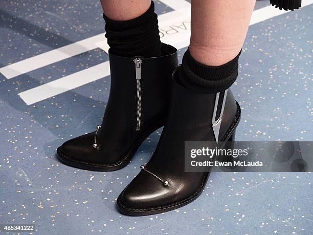 Details and backstage during the Anthony Vaccarello show as part of the Paris Fashion Week Womenswear Fall/Winter 2015/2016 on March 3, 2015 in...