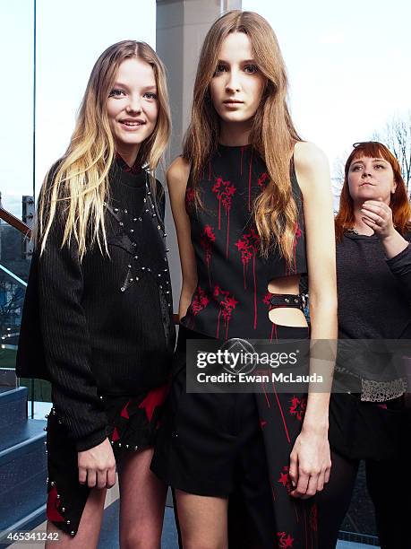 Models pose prior the Anthony Vaccarello show as part of the Paris Fashion Week Womenswear Fall/Winter 2015/2016 on March 3, 2015 in Paris, France.