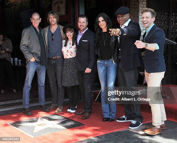 Cast of 'NCIS Los Angeles' LtoR Miguel Ferrer, Eric Christian Olsen, Renée Felice Smith, Chris O'Donnell, Daniela Ruah, LL Cool J and Barret Foa at...