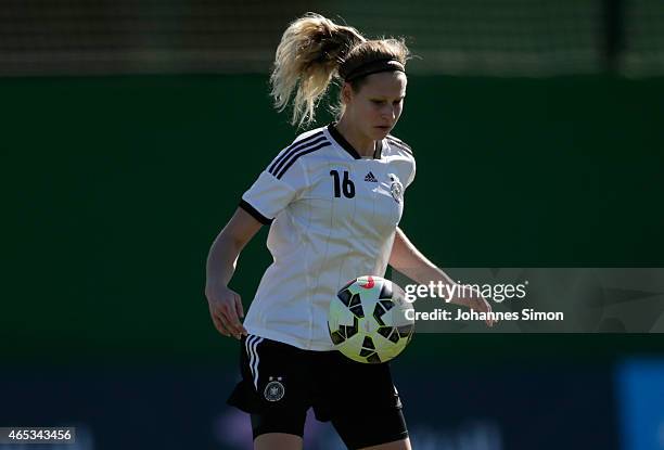 Saskia Matheis of Germany in action during the women's U19 international friendly match between Sweden and Germany on March 5, 2015 in La Manga,...