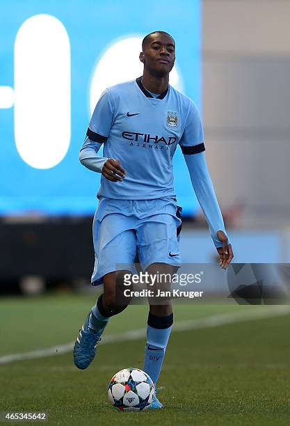 Tosin Adarabioyo of Manchester City FC during the UEFA Youth League Round of 16 match between Manchester City FC and FC Schalke 04 at City Football...