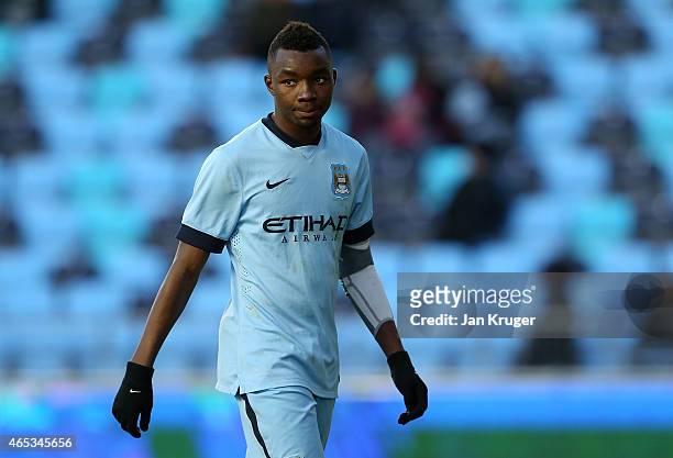 Thierry Ambrose of Manchester City FC during the UEFA Youth League Round of 16 match between Manchester City FC and FC Schalke 04 at City Football...