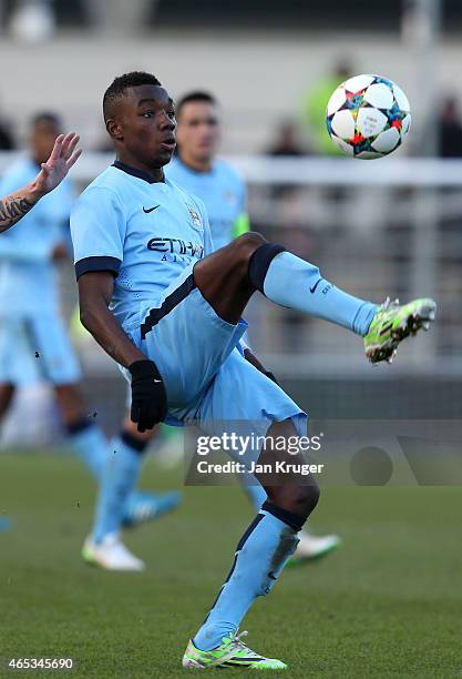 Thierry Ambrose of Manchester City FC during the UEFA Youth League Round of 16 match between Manchester City FC and FC Schalke 04 at City Football...