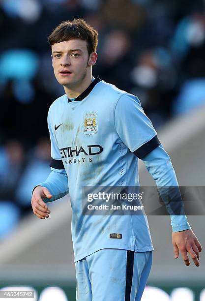 Brandon Barker of Manchester City FC during the UEFA Youth League Round of 16 match between Manchester City FC and FC Schalke 04 at City Football...