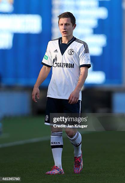 Paul Stieber of FC Schalke 04 during the UEFA Youth League Round of 16 match between Manchester City FC and FC Schalke 04 at City Football Academy on...