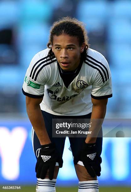 Leroy Sane of FC Schalke 04 during the UEFA Youth League Round of 16 match between Manchester City FC and FC Schalke 04 at City Football Academy on...